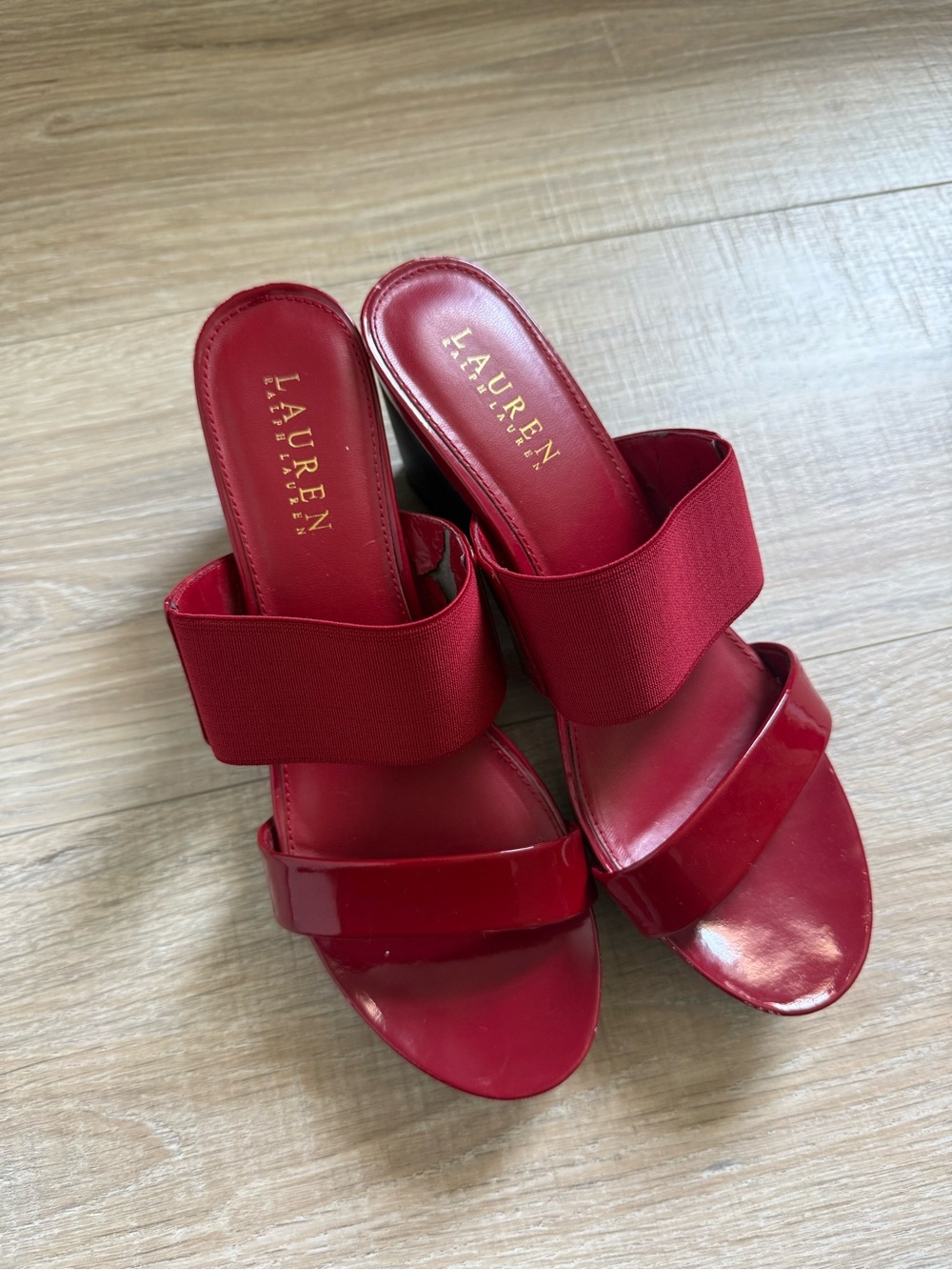 Lauren Ralph Lauren Red Patent & Elastic Wedges